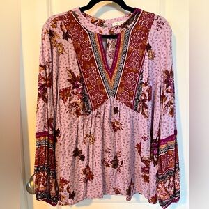Maurices Floral Long Sleeve High Neck Blouse w/ Keyholes Size 0X (14/16) NWOT